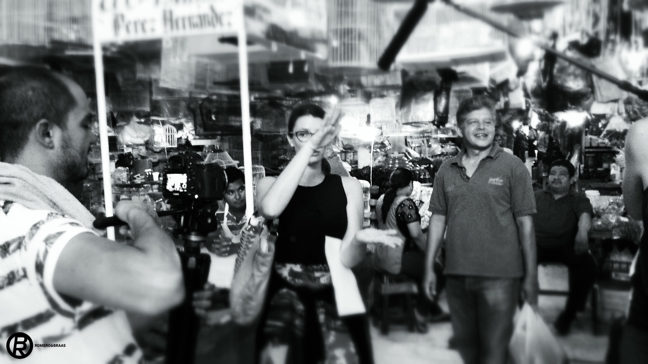 Romero & Braas crew filming a documentary in a Mexican market